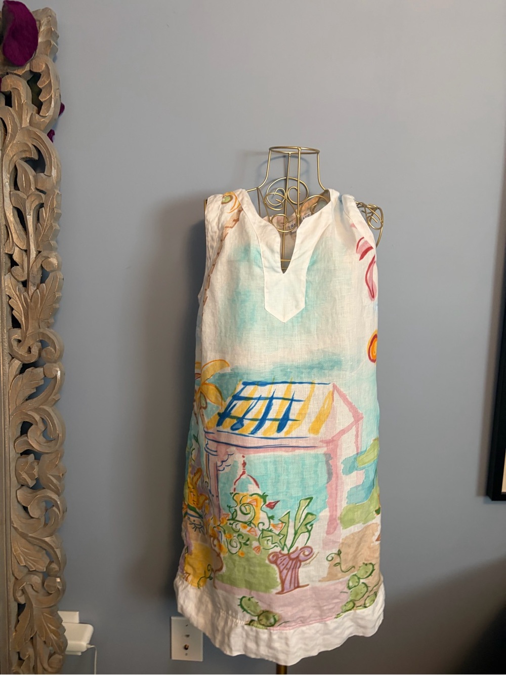 Women's White Garden Print Shift Dress